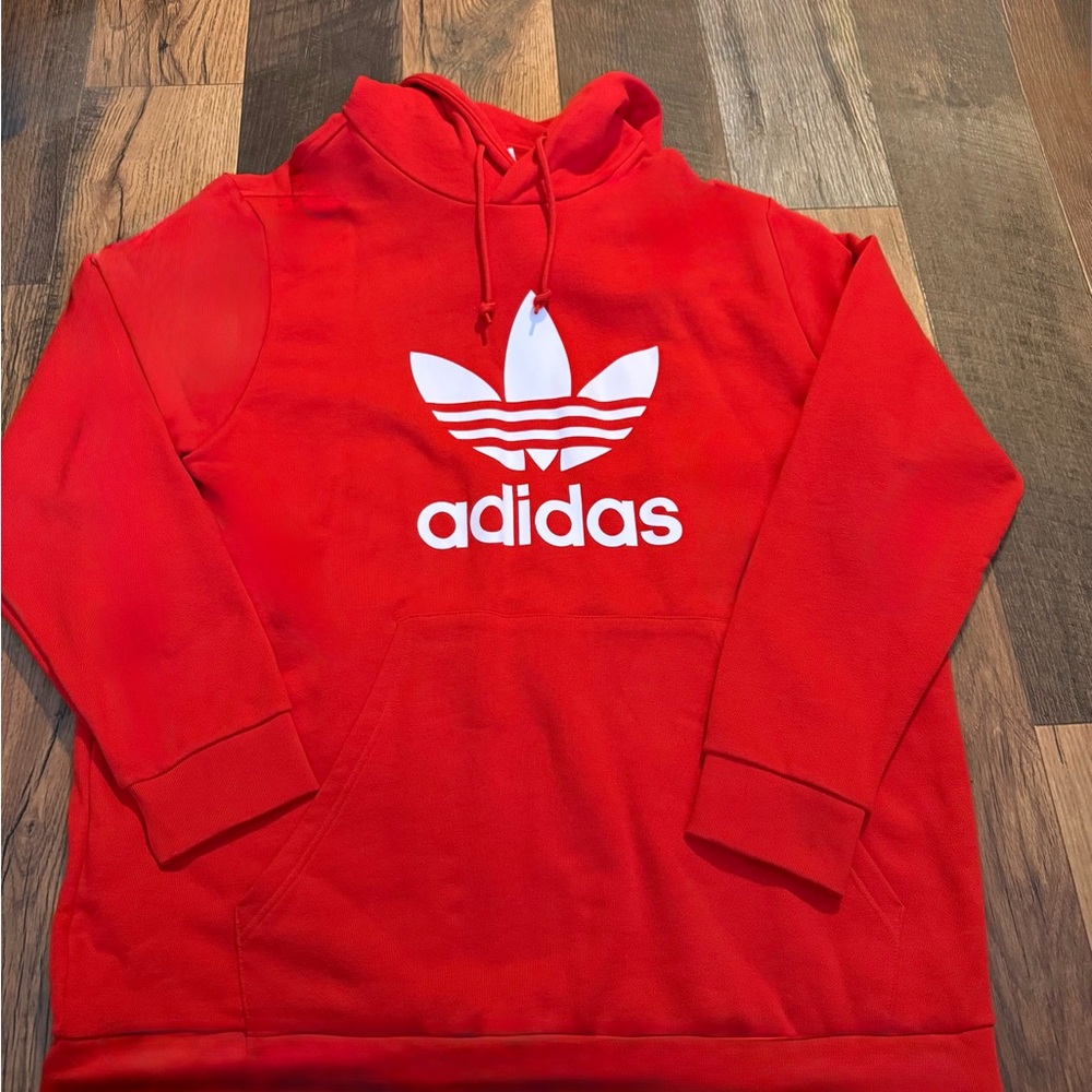 adidas Red Crewneck Hoodie with White Trefoil Logo